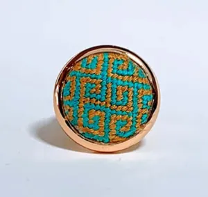 Turquoise & Gold Greek Key Needlepoint Ring