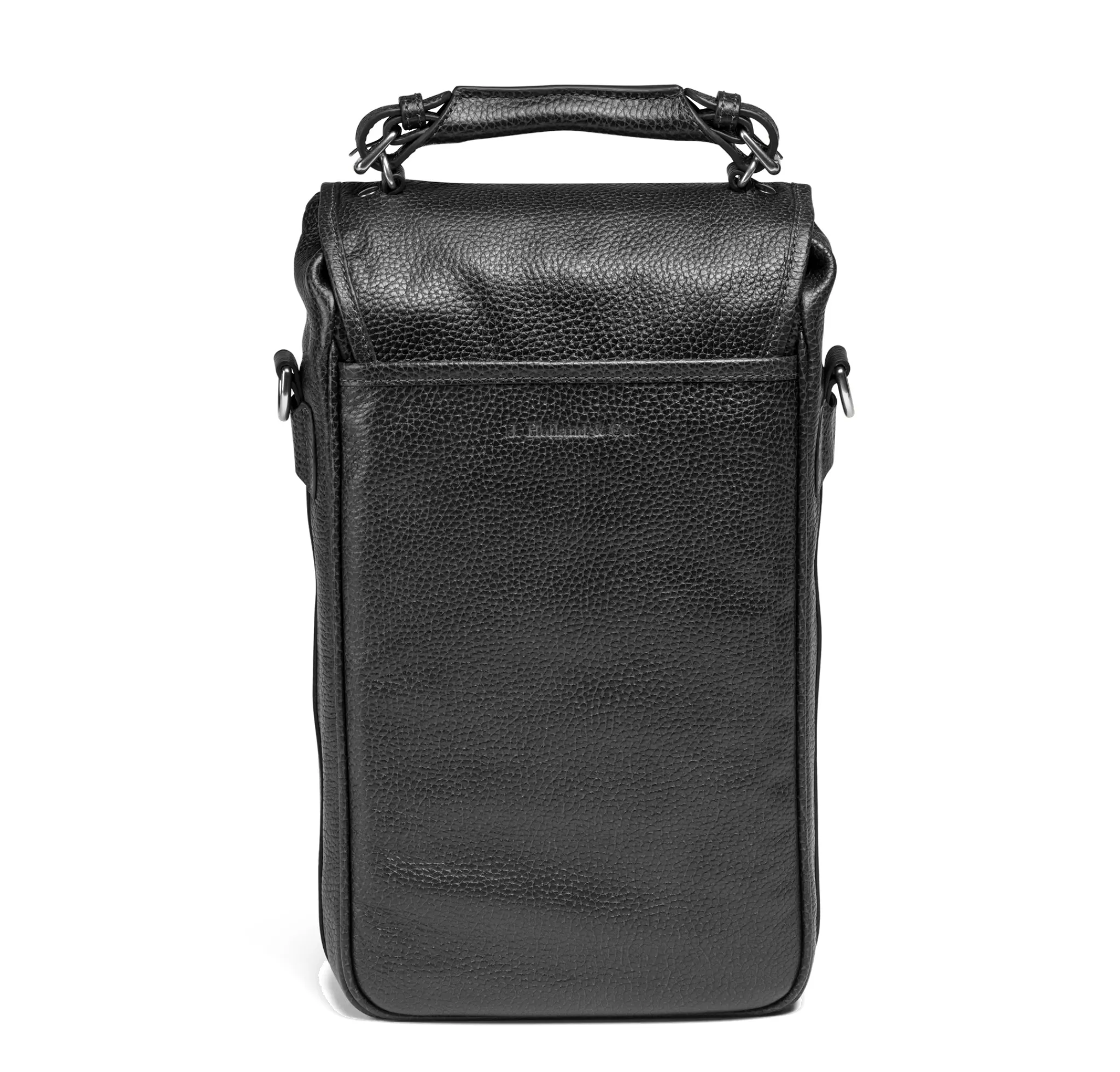 Two Bottle Wine Bag in Black Pebble Leather