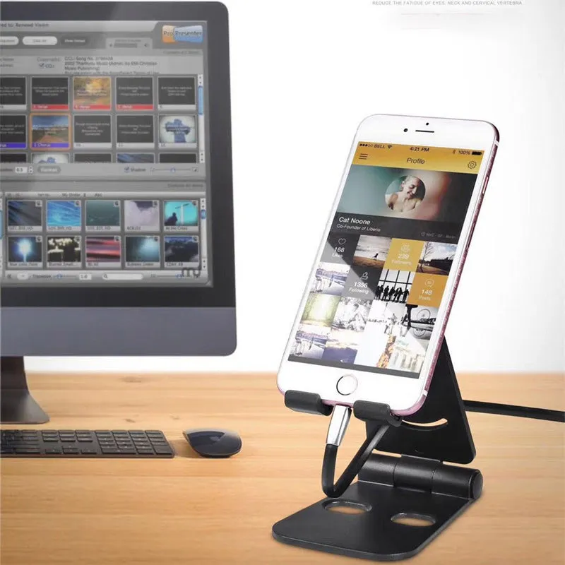 Universal Foldable Desktop Desk Stand Holder Mount for Cell Phone Tablet Pad black