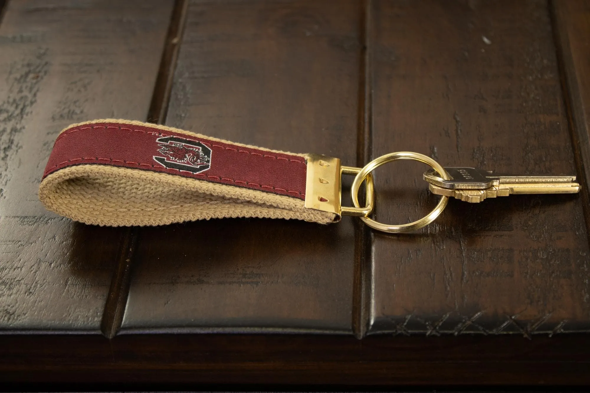 USC Gamecocks Collegiate Woven Ribbon Key Chain. University of South Carolina Key Fob. USC Gamecocks Gift. Brass Clasp and O-Ring.