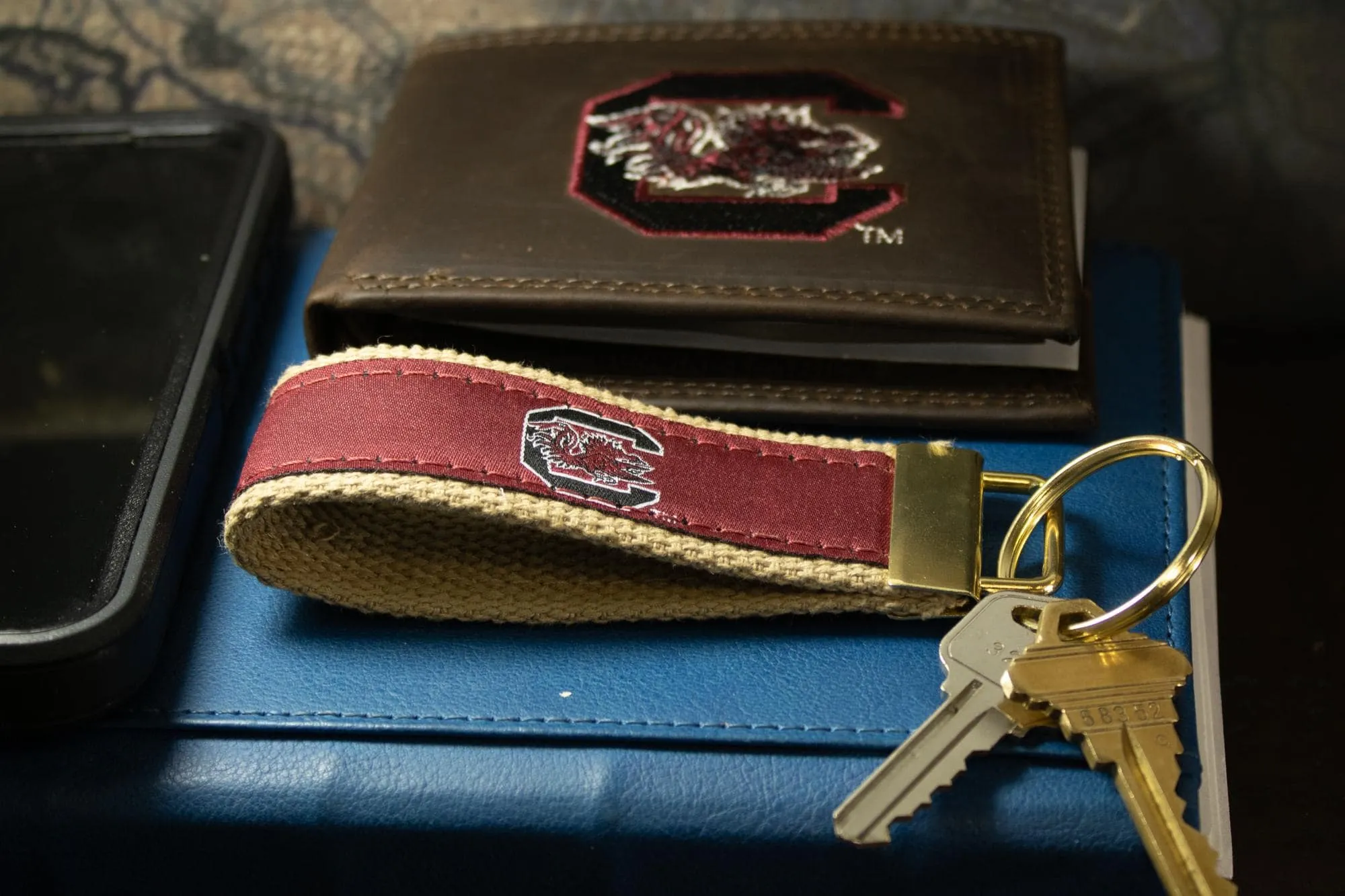 USC Gamecocks Collegiate Woven Ribbon Key Chain. University of South Carolina Key Fob. USC Gamecocks Gift. Brass Clasp and O-Ring.