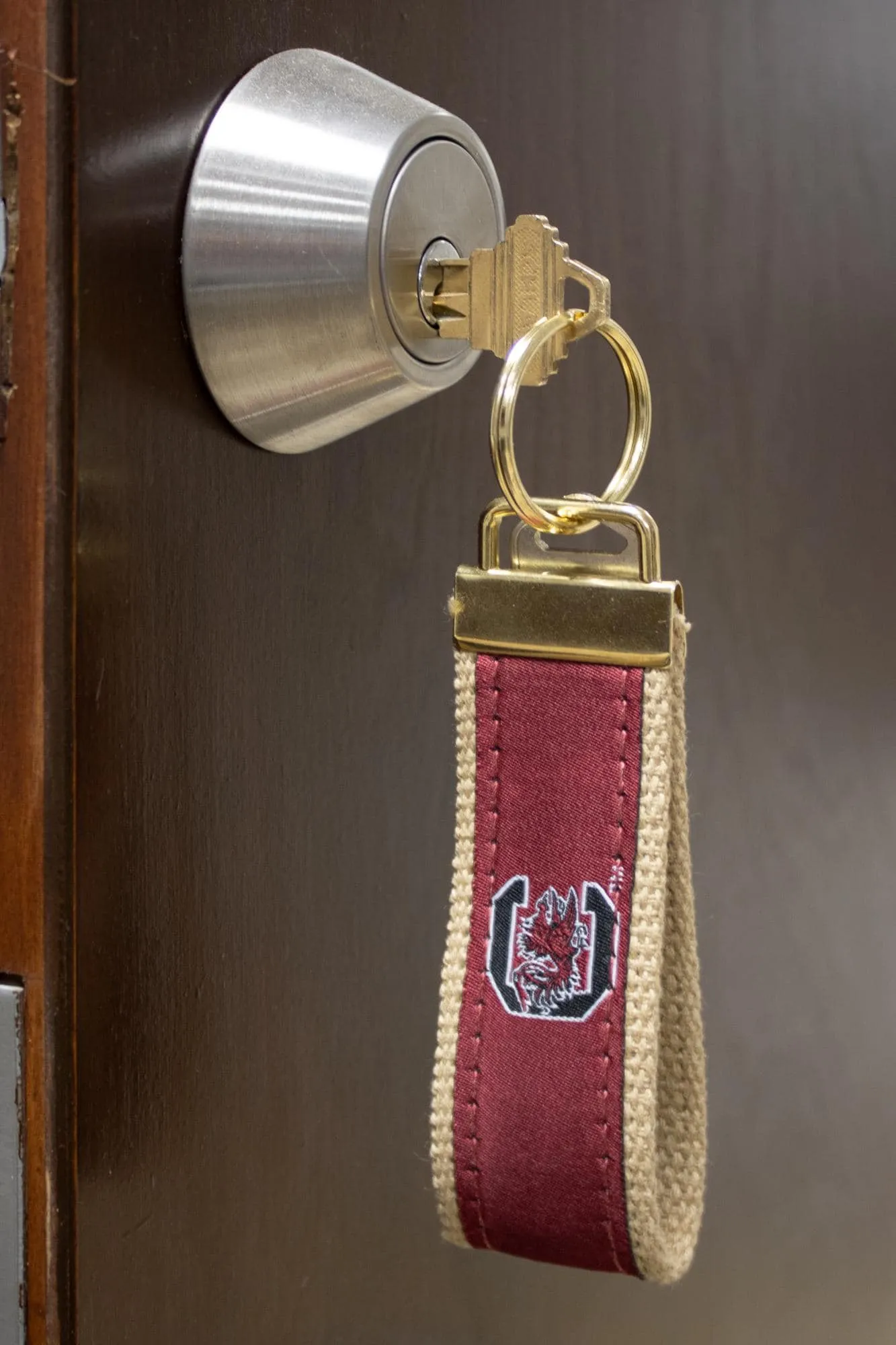USC Gamecocks Collegiate Woven Ribbon Key Chain. University of South Carolina Key Fob. USC Gamecocks Gift. Brass Clasp and O-Ring.