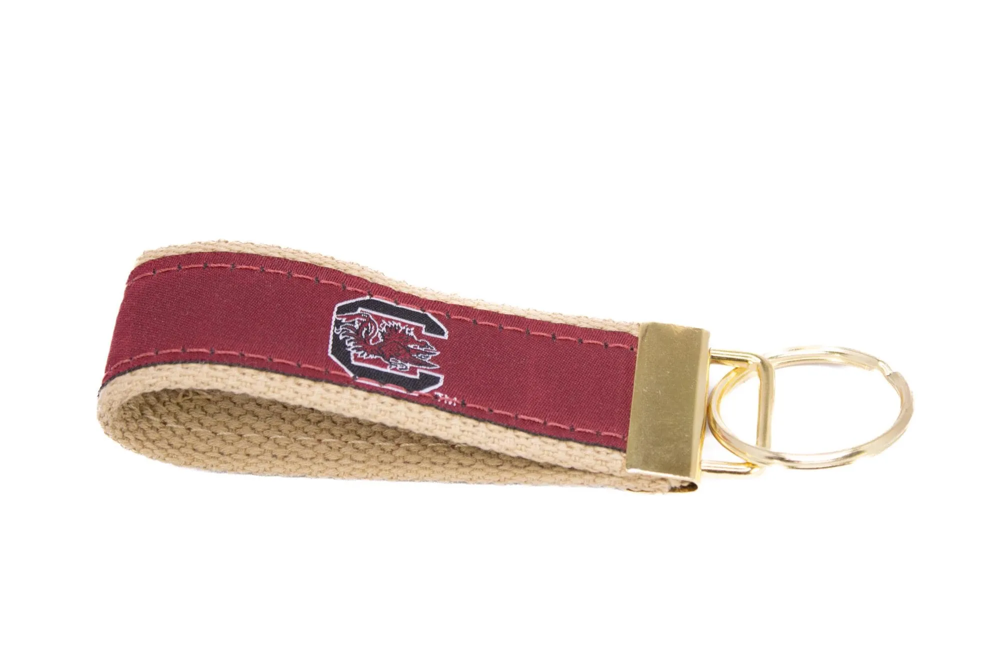 USC Gamecocks Collegiate Woven Ribbon Key Chain. University of South Carolina Key Fob. USC Gamecocks Gift. Brass Clasp and O-Ring.
