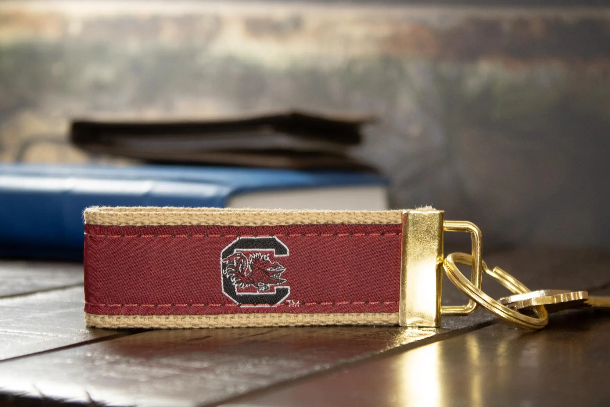 USC Gamecocks Collegiate Woven Ribbon Key Chain. University of South Carolina Key Fob. USC Gamecocks Gift. Brass Clasp and O-Ring.