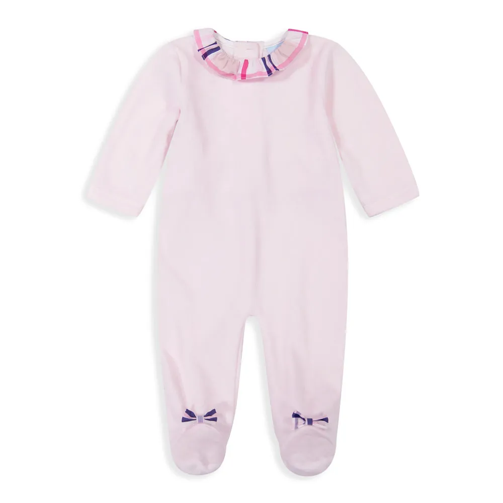 Velour Sara Footie -- Pink w/ Bouden Plaid