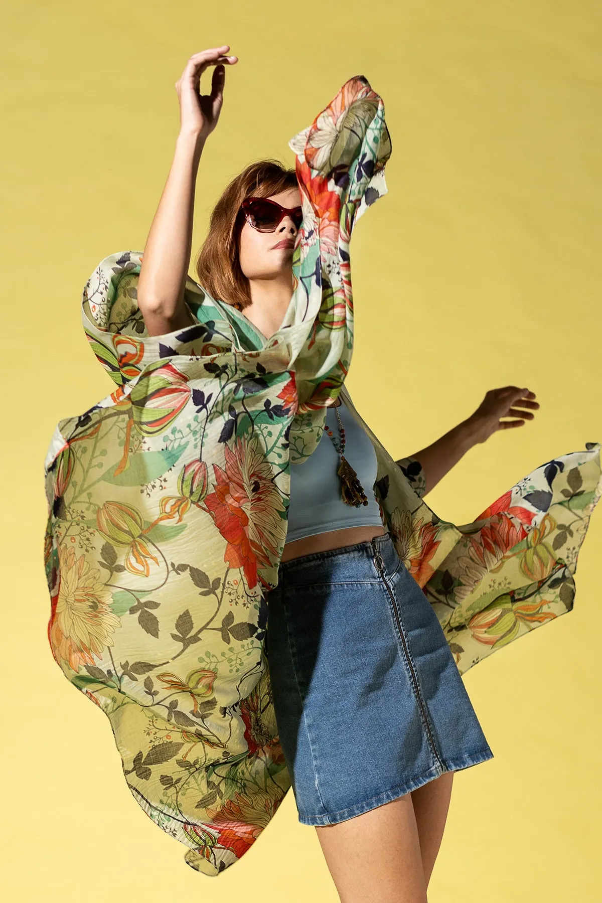 Verdant Garden Draped Kimono