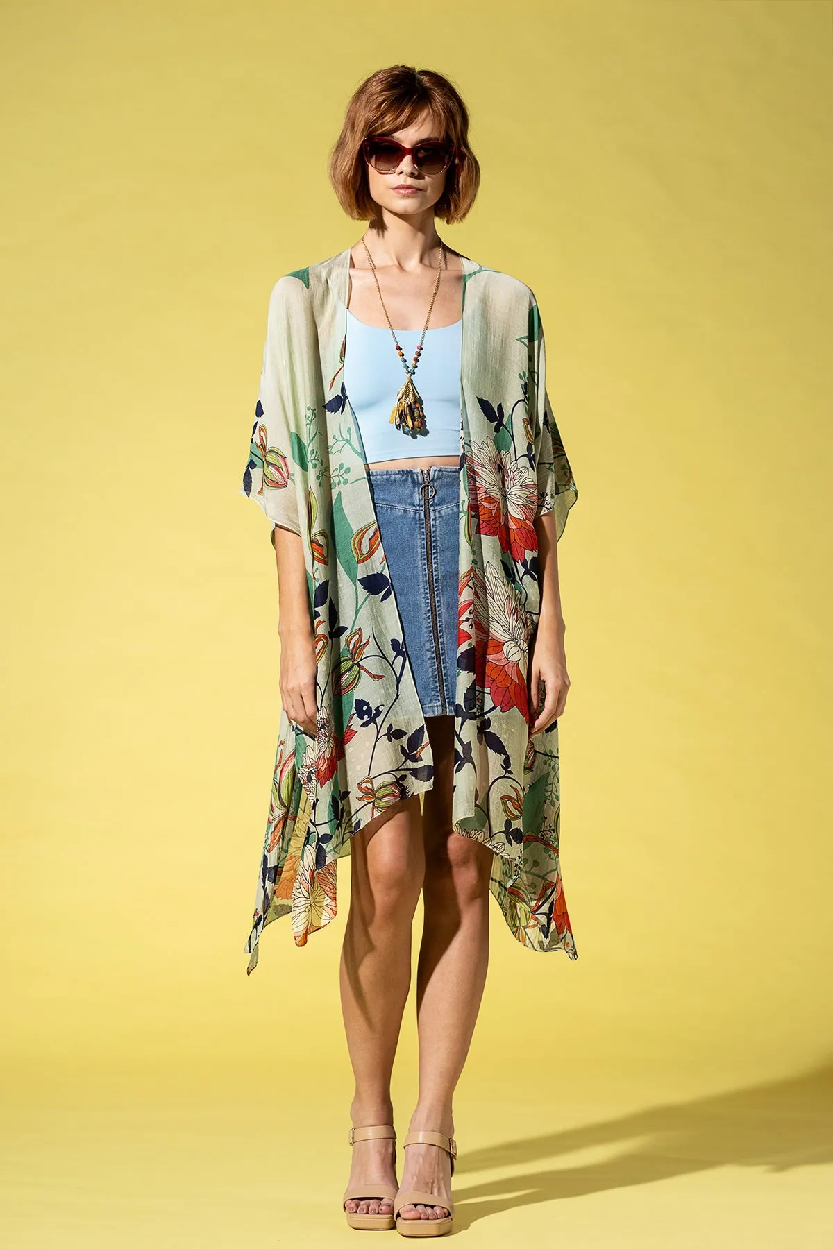 Verdant Garden Draped Kimono