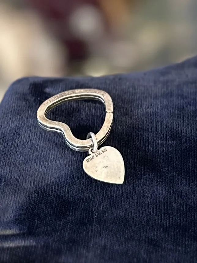 Vintage Signed Tiffany & Co. 925 Sterling Silver Heart Shaped Key Chain Key Ring with Heart Charm