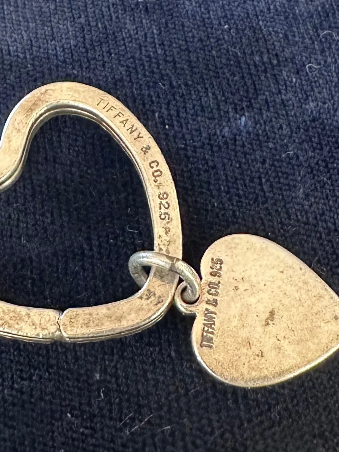 Vintage Signed Tiffany & Co. 925 Sterling Silver Heart Shaped Key Chain Key Ring with Heart Charm