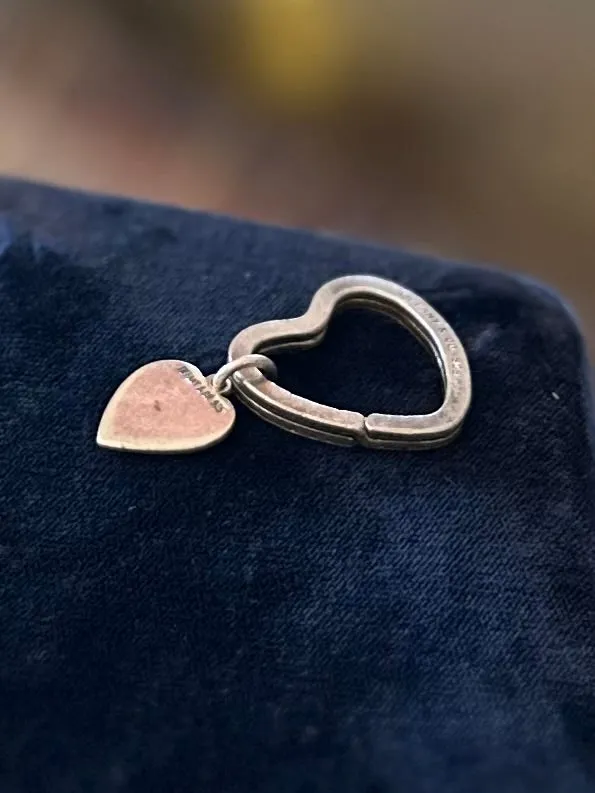 Vintage Signed Tiffany & Co. 925 Sterling Silver Heart Shaped Key Chain Key Ring with Heart Charm