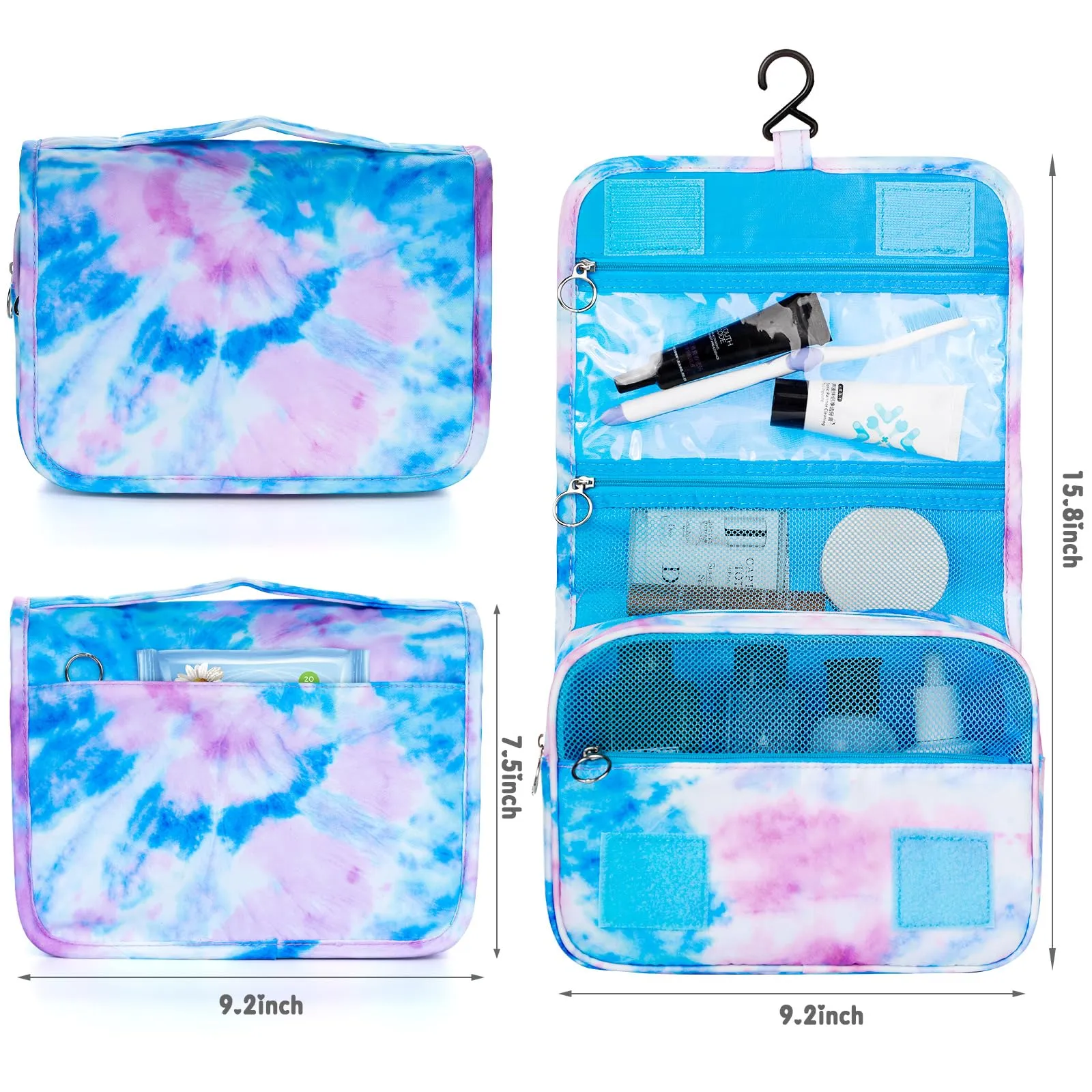 Vipdeal Kids Hanging Toiletry Bag for Girls, Travel Toiletry Bag for Little Young Girls Cosmetic Makeup Waterproof Wash Bag Toddler Traveling Toiletries, Tie Dye Blue