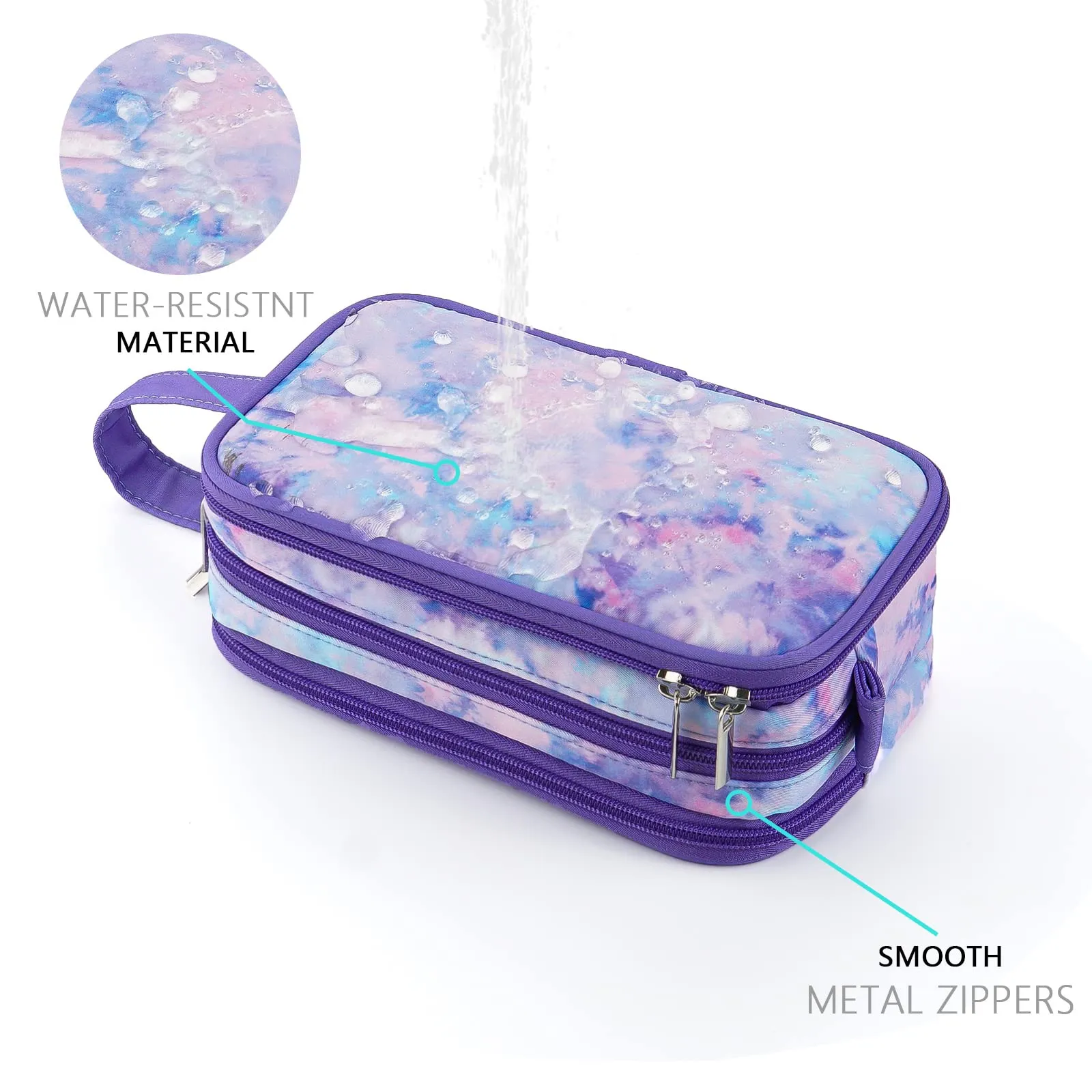 Vipdeal Kids Toiletry Bag for Girls, Travel Toiletry Bag for Teen Girls Cosmetic Bag Makeup Bag Waterproof Hanging Wash Bag Toiletries, Tie Dye Purple