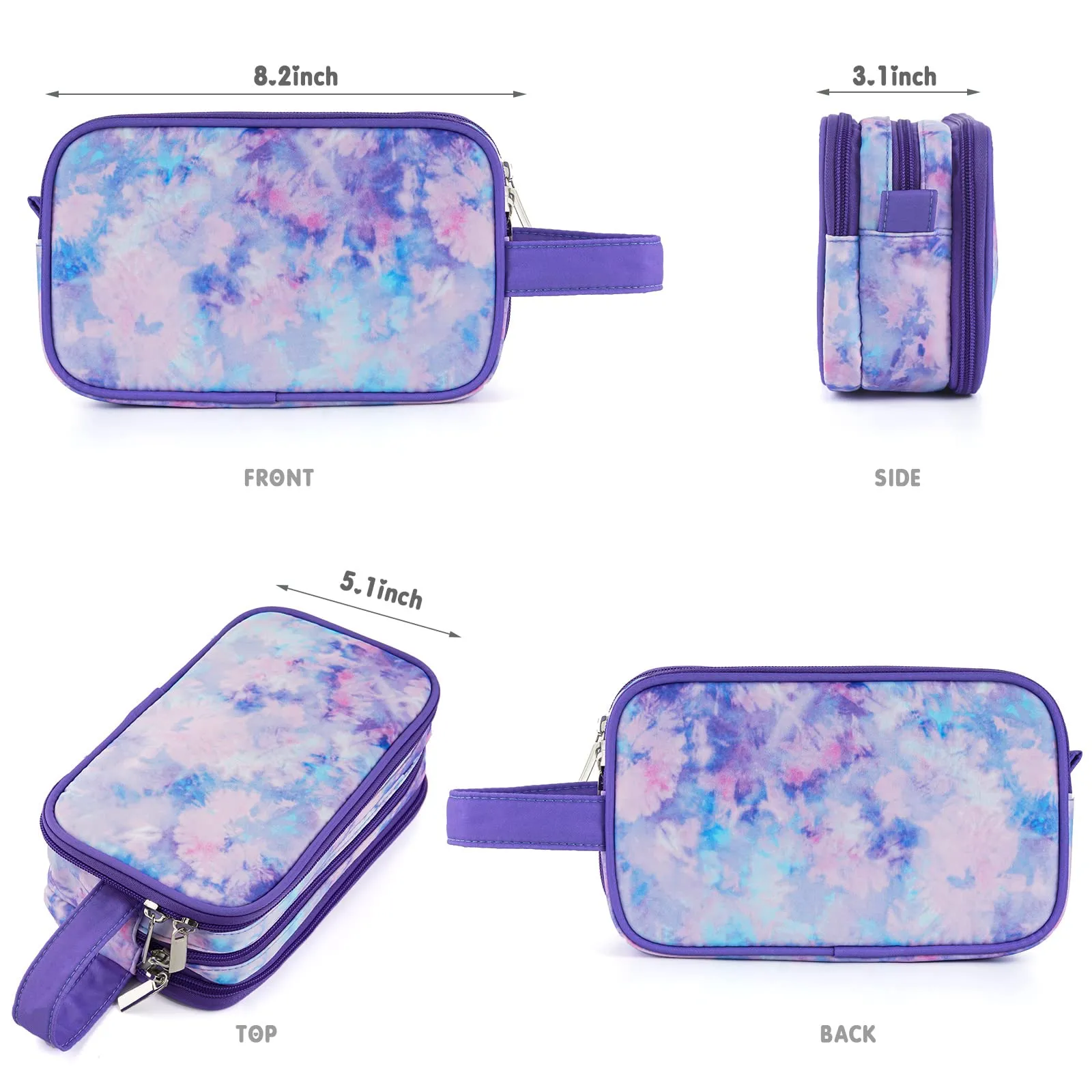Vipdeal Kids Toiletry Bag for Girls, Travel Toiletry Bag for Teen Girls Cosmetic Bag Makeup Bag Waterproof Hanging Wash Bag Toiletries, Tie Dye Purple