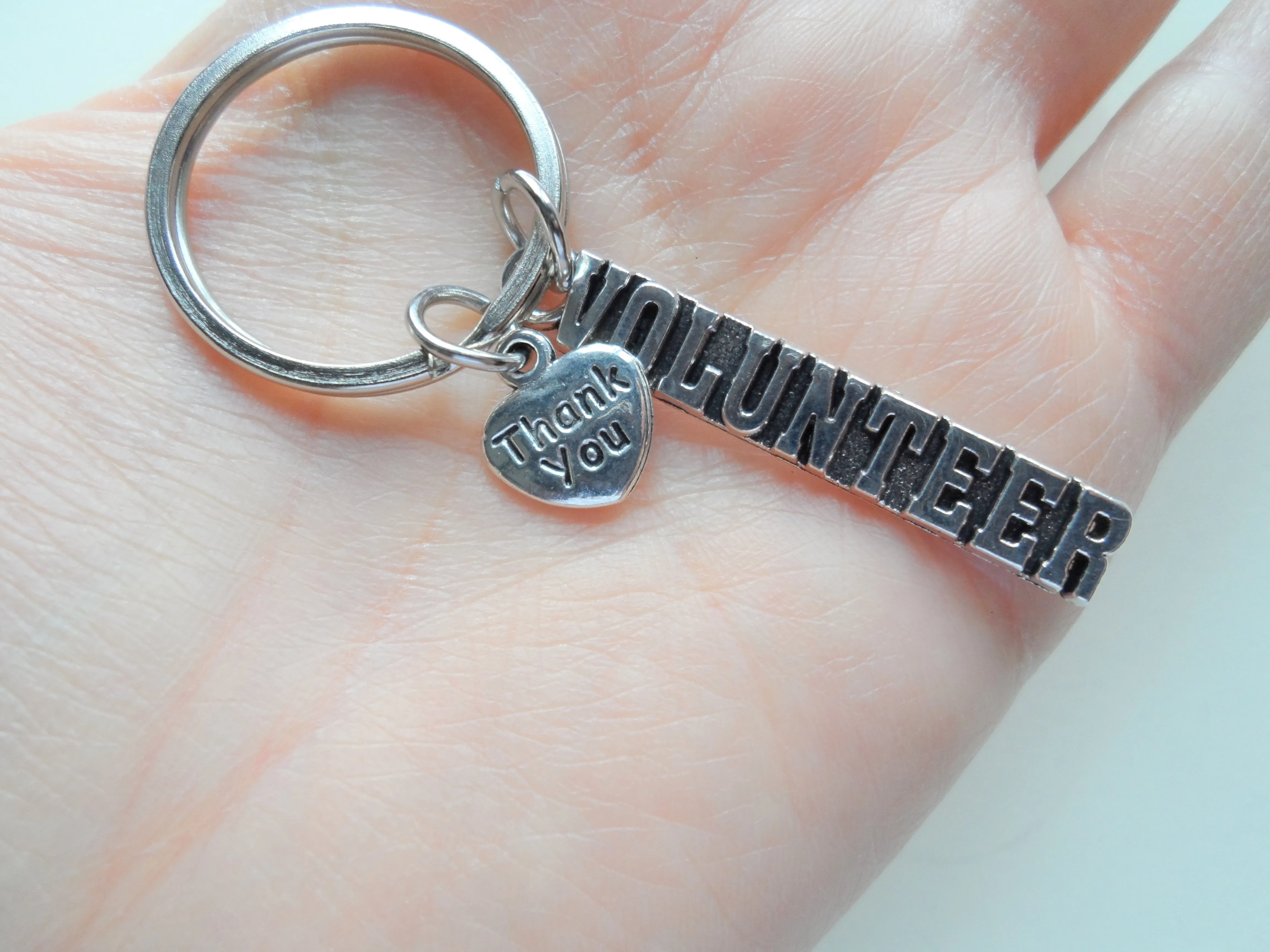 Volunteer Appreciation Gifts • "VOLUNTEER" Tag & Thank You Heart Charm by JewelryEveryday w/ "Thanks for serving our community" Card