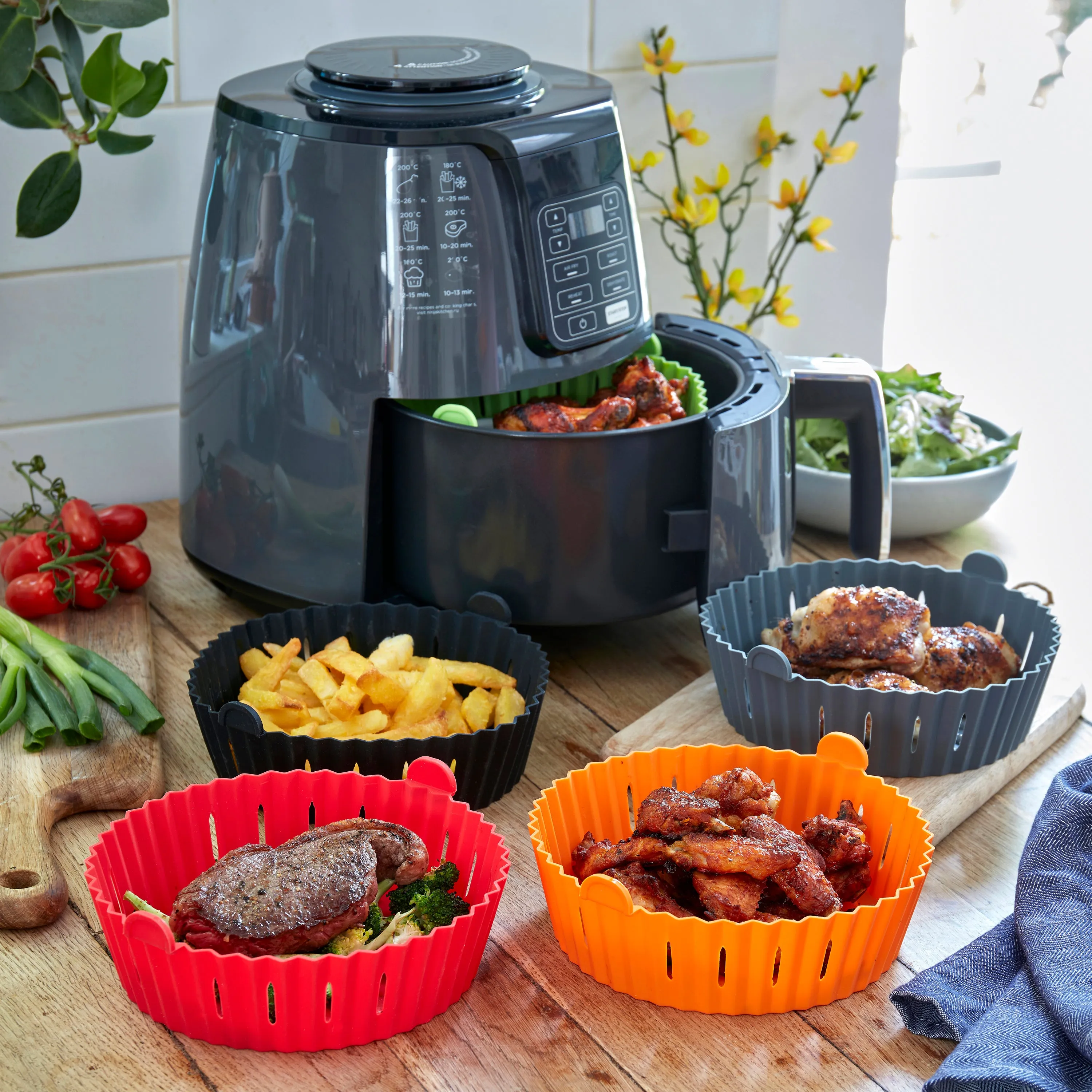 WAFE Silicone Air Fryer Liner 2PACK -Black/Orange