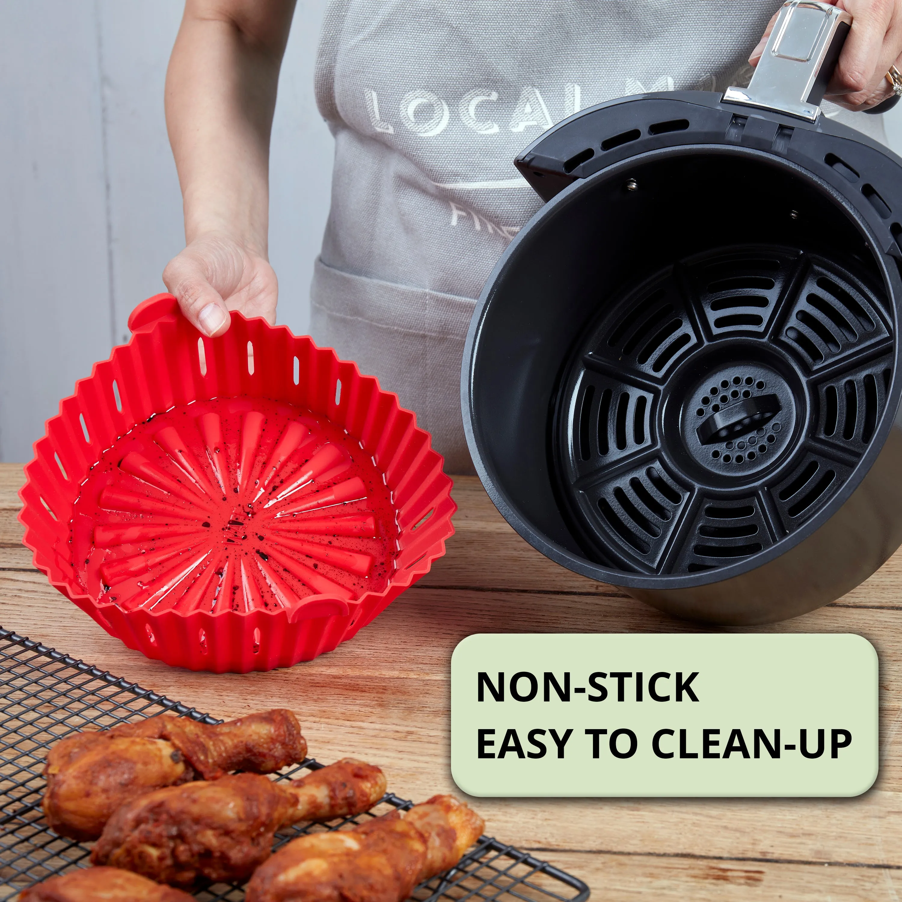 WAFE Silicone Air Fryer Liner 2PACK -Black/Orange