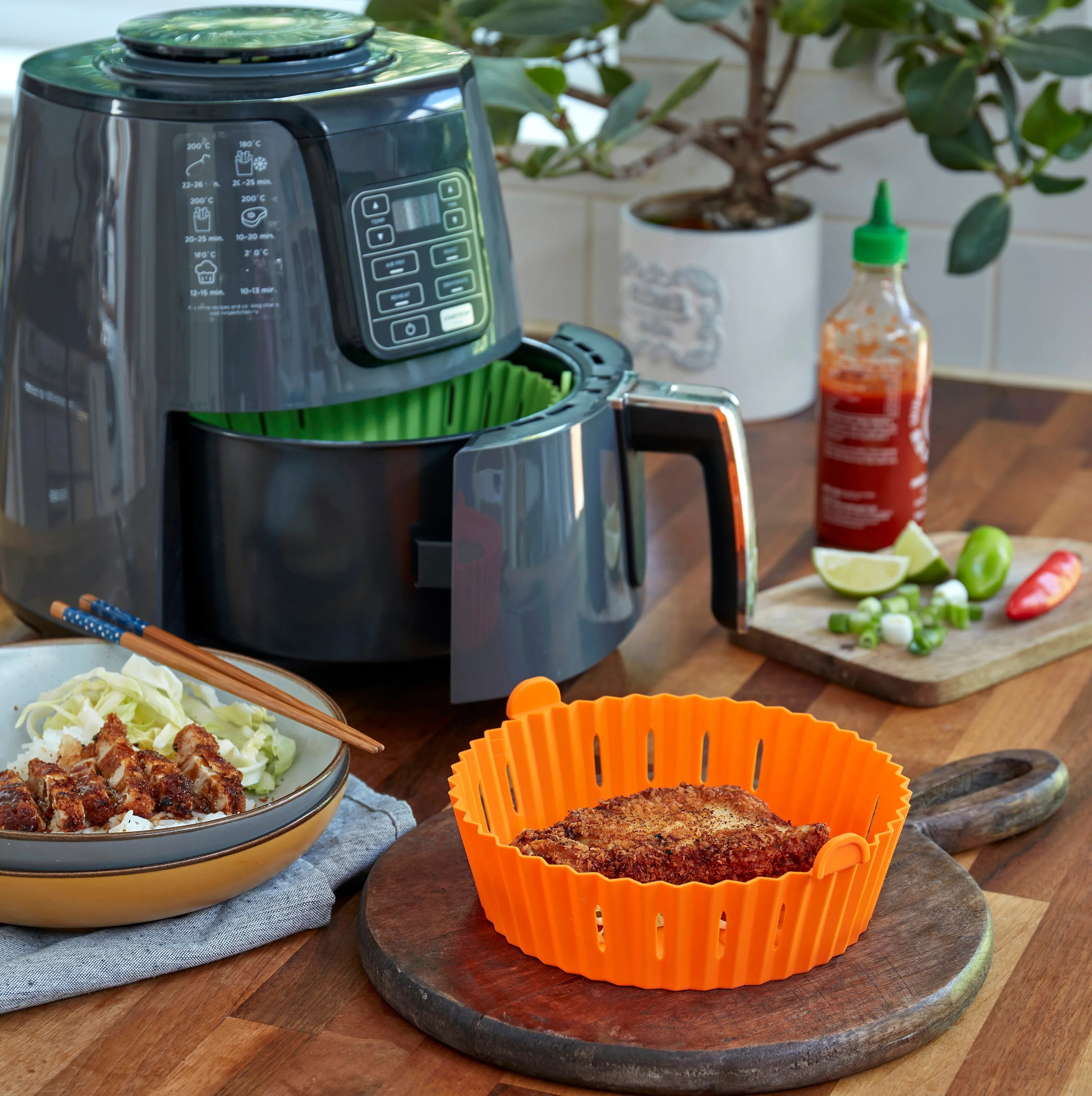 WAFE Silicone Air Fryer Liner 2PACK -Black/Orange