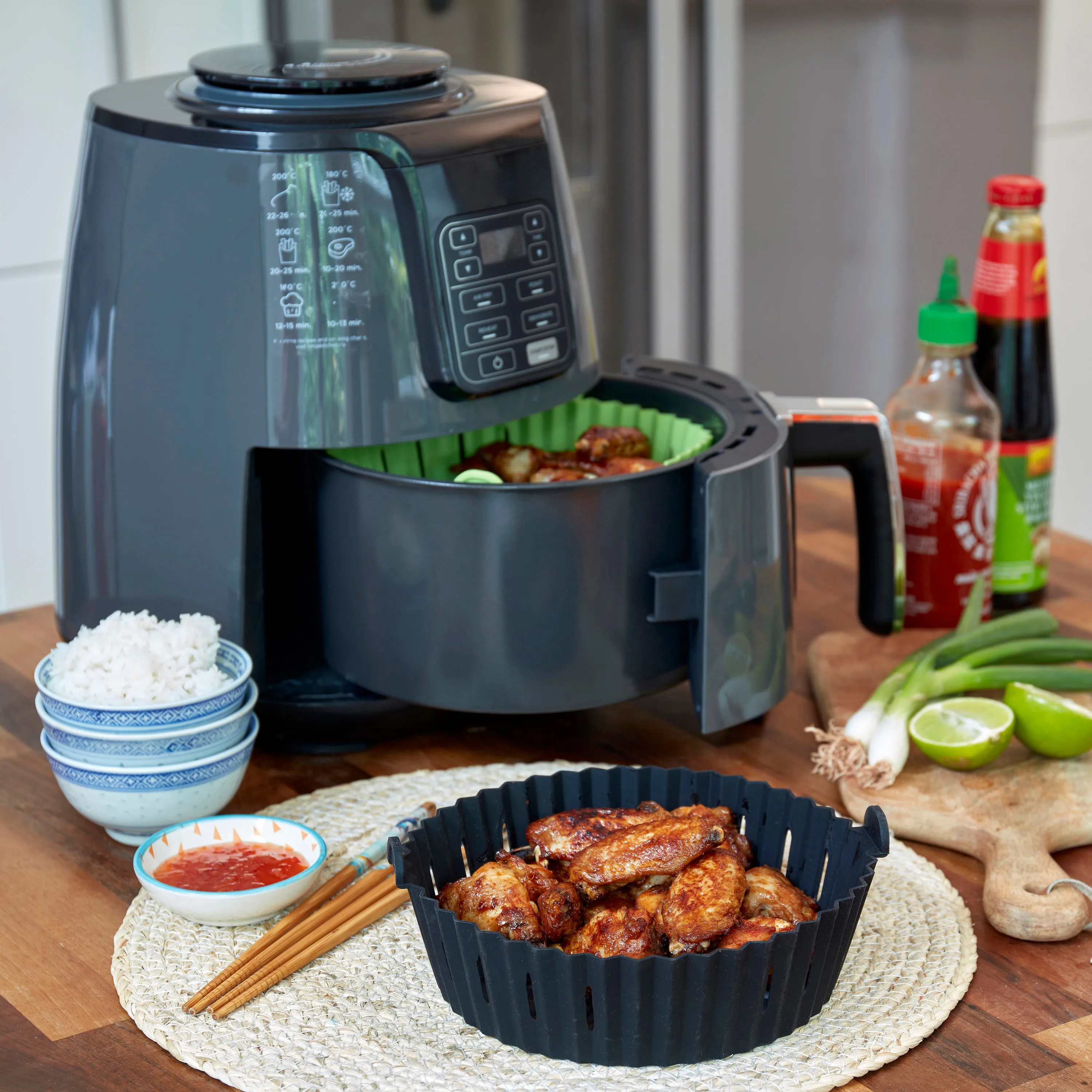 WAFE Silicone Air Fryer Liner 2PACK -Black/Orange