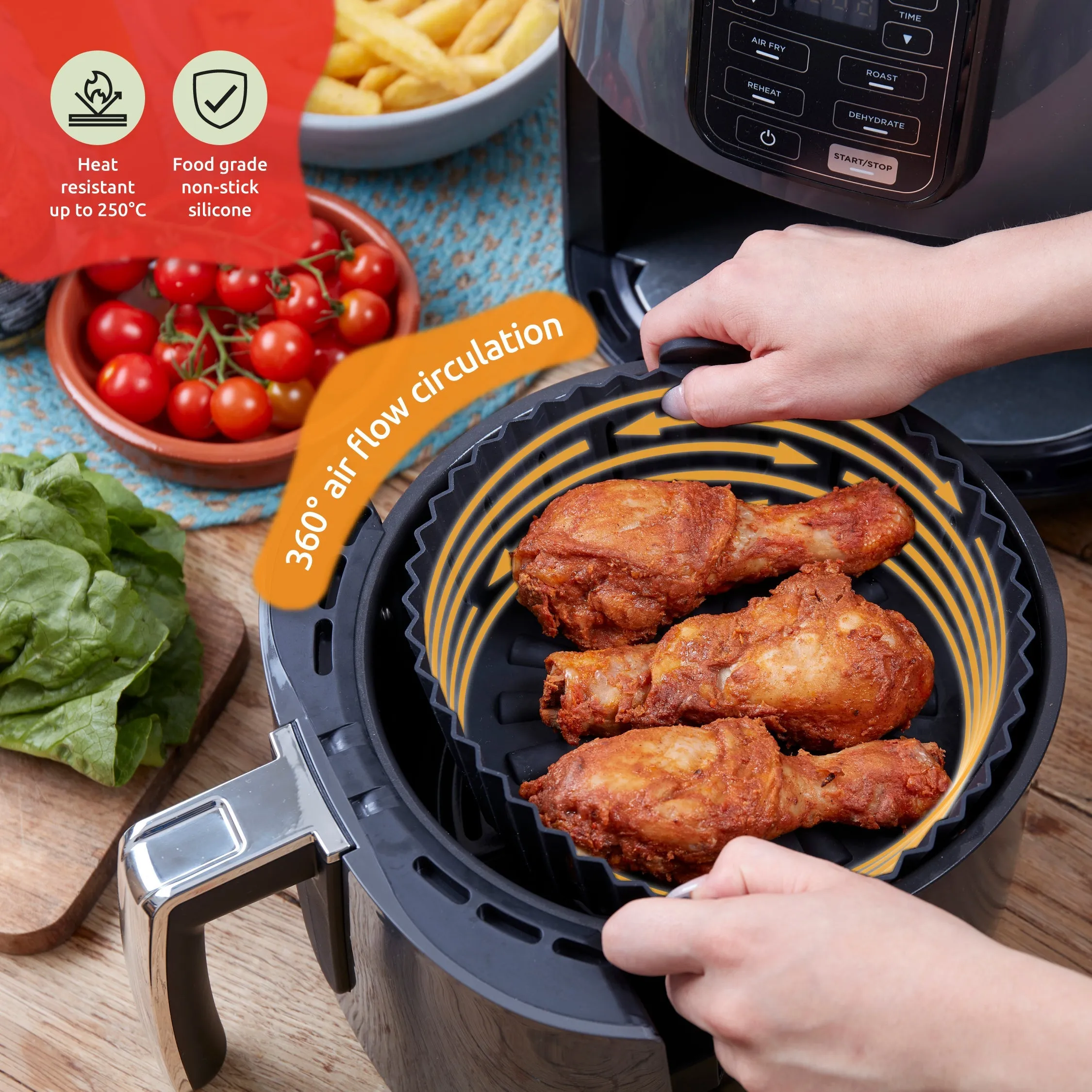 WAFE Silicone Air Fryer Liner 2PACK -Black/Orange