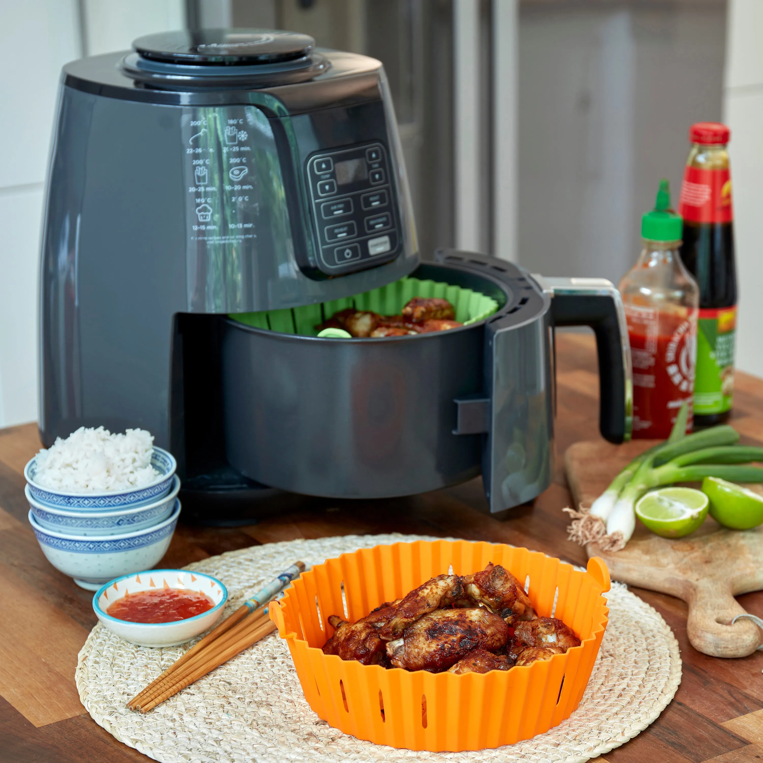 WAFE Silicone Air Fryer Liner 2PACK -Black/Orange