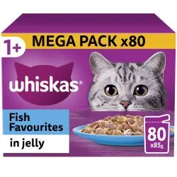Whiskas 1  Fish Favourites Adult Wet Cat Food Pouches in Jelly 80PK, 85g