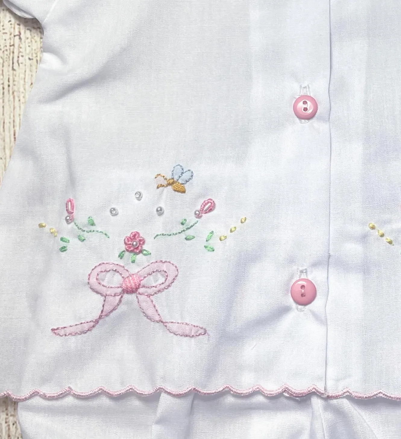 Will'beth Girls Butterfly Button Front Embroidered Bow Diaper Set Preemie & Newborn