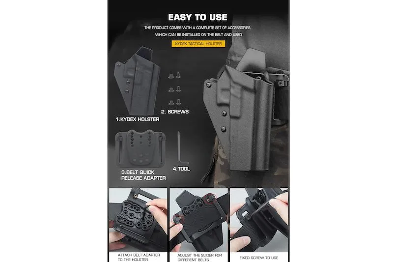 WoSport Lightweight Kydex Tactical Holster (G-34) - Black