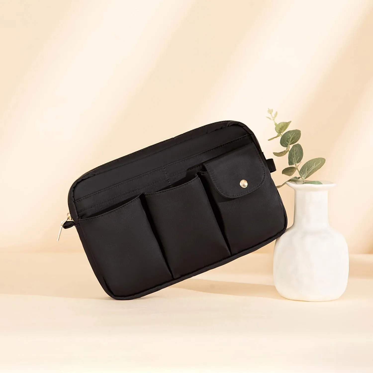 YONBEN Storage Bag Cosmetic Bag for Women, Travel Makeup Bag Zip Up Bag Cute Makeup Bag Perfect Storage for Cosmetics, Black/Nylon