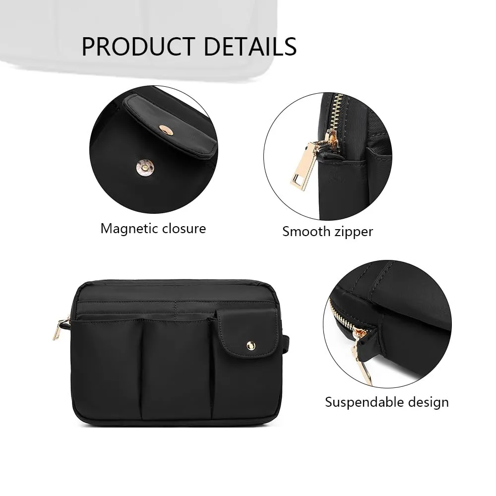 YONBEN Storage Bag Cosmetic Bag for Women, Travel Makeup Bag Zip Up Bag Cute Makeup Bag Perfect Storage for Cosmetics, Black/Nylon