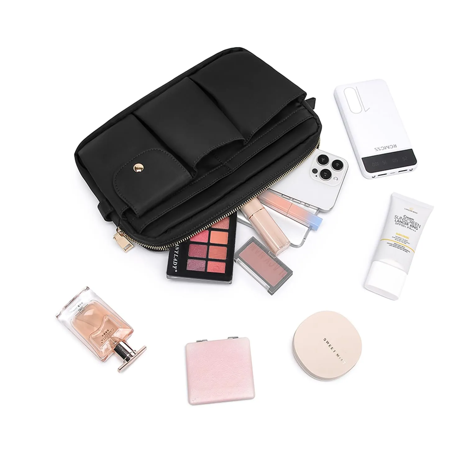 YONBEN Storage Bag Cosmetic Bag for Women, Travel Makeup Bag Zip Up Bag Cute Makeup Bag Perfect Storage for Cosmetics, Black/Nylon