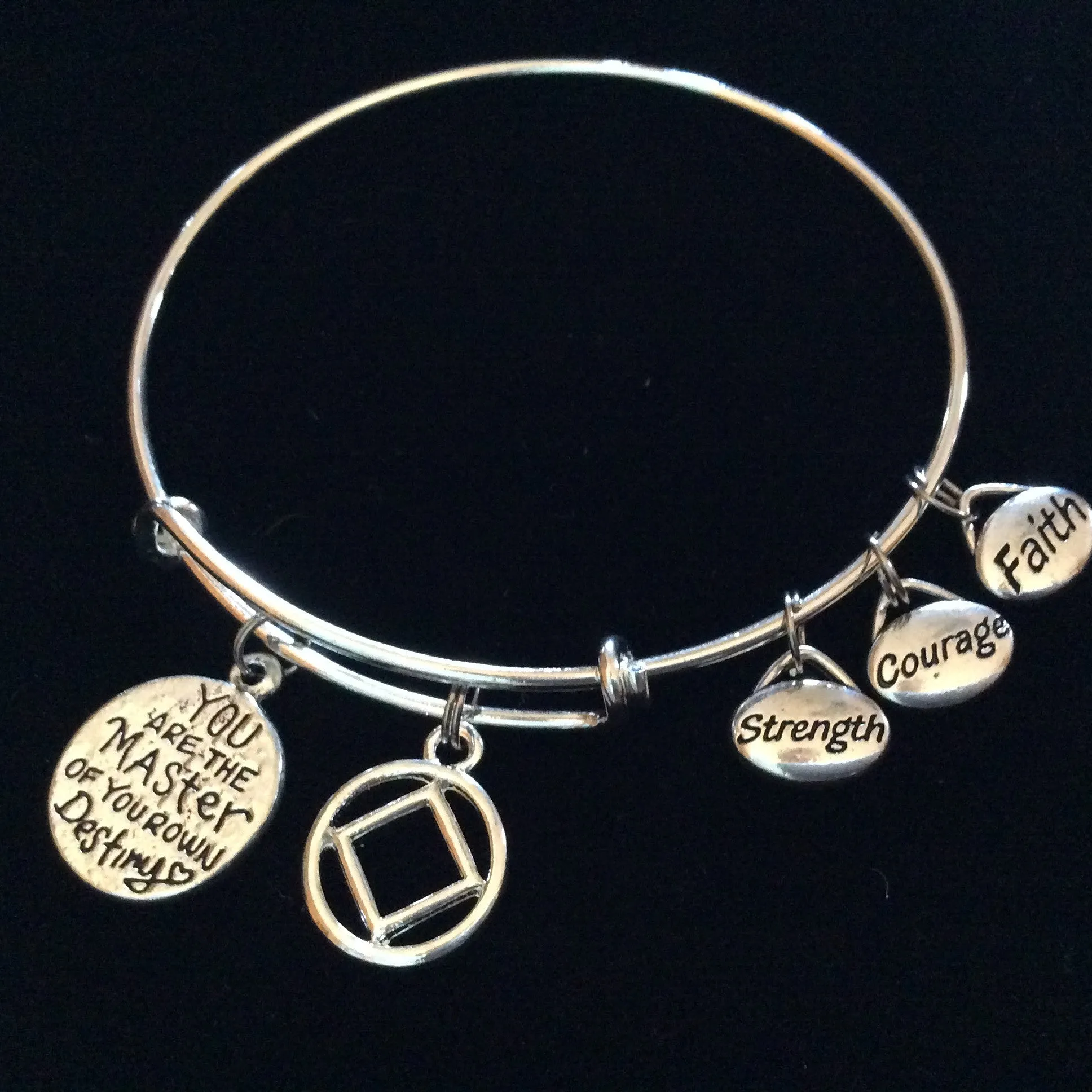 You are the Master of Your own Destiny Narcotics Anonymous Silver Expandable Charm Bracelet Bangle