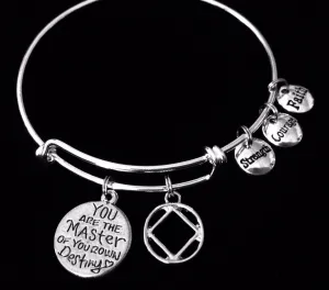 You are the Master of Your own Destiny Narcotics Anonymous Silver Expandable Charm Bracelet Bangle