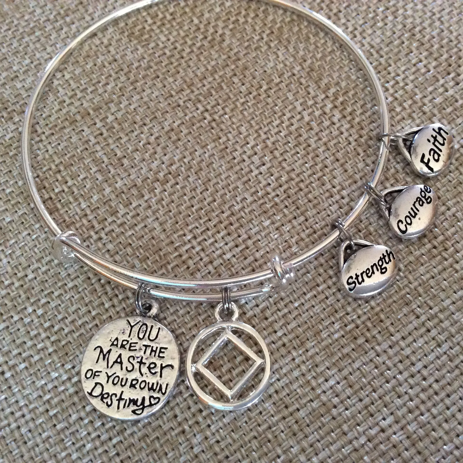 You are the Master of Your own Destiny Narcotics Anonymous Silver Expandable Charm Bracelet Bangle