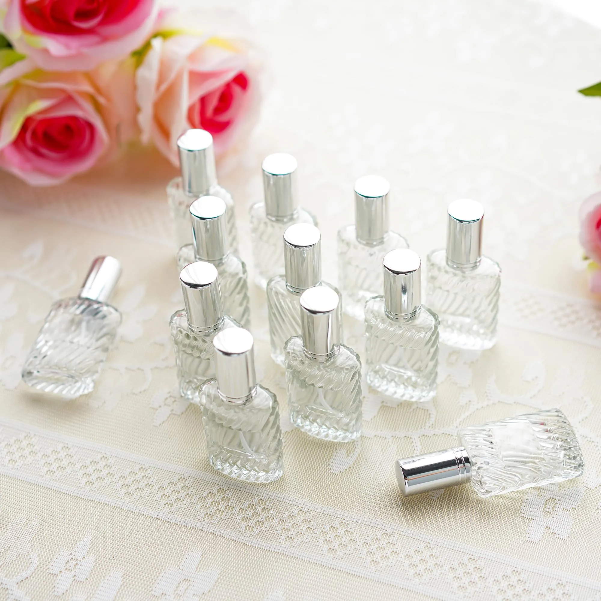 YU FENG 12pcs Glass Perfume Atomizer Spray Bottles Empty Refillable with Funnels Pipettes Dispensers for Essential Oil