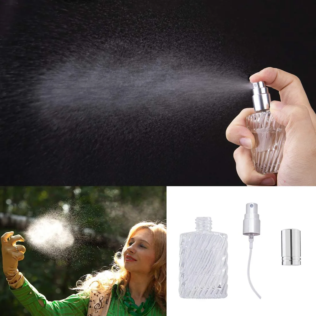 YU FENG 12pcs Glass Perfume Atomizer Spray Bottles Empty Refillable with Funnels Pipettes Dispensers for Essential Oil