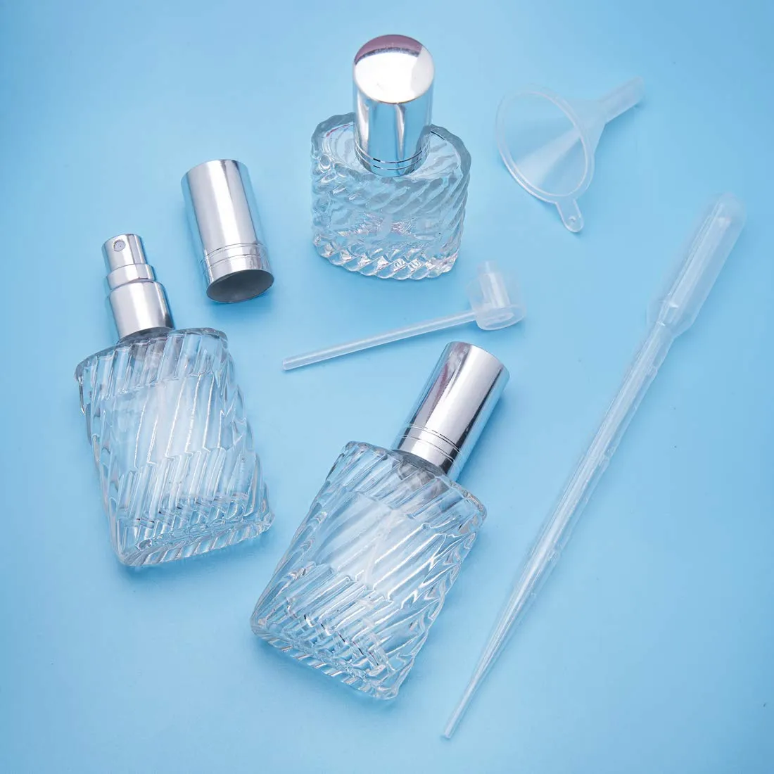 YU FENG 12pcs Glass Perfume Atomizer Spray Bottles Empty Refillable with Funnels Pipettes Dispensers for Essential Oil